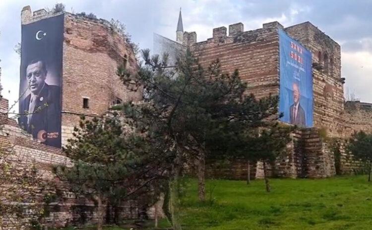 Tarihi surlarda poster yarışması: Erdoğan astı, Kılıçdaroğlu da geri durmadı
