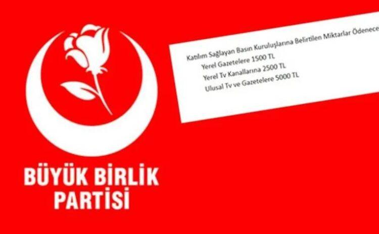 Büyük Birlik Partisi gazetecilere para teklif etti: Basın toplantımıza gelin