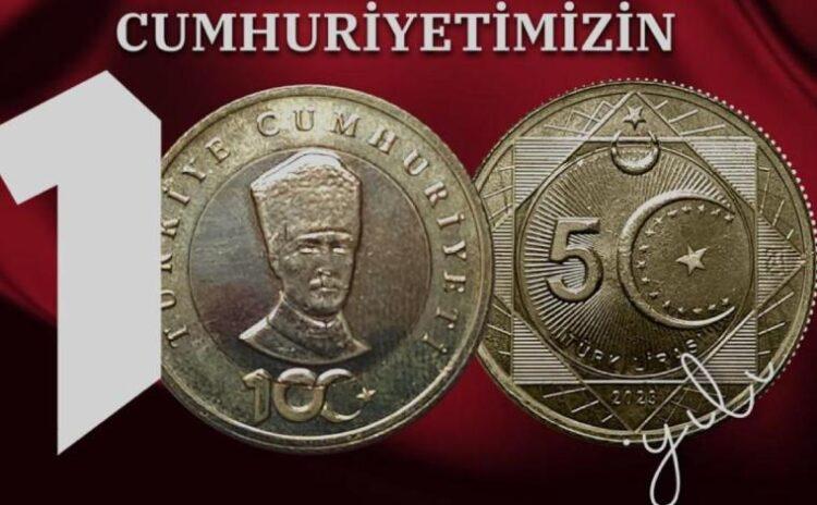 Cumhuriyetin 100'üncü yılına özel '5 Türk lirası' hatıra parası basıldı