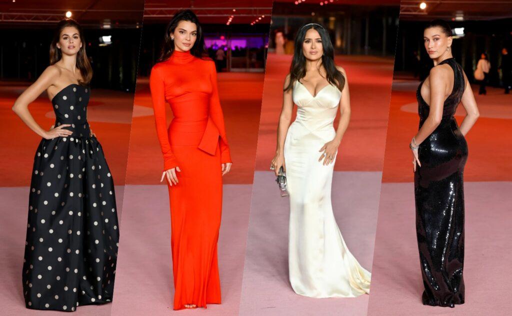 (Soldan sağa) Kaia Gerber, Kendall Jenner, Salma Hayek ve Hailey Bieber bambaşka kırmızı halı tercihleriyle şık olmayı başarıyor