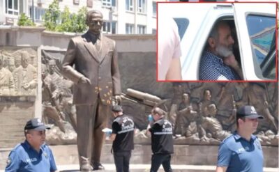 Atatürk Anıtı’na baltayla saldırıp saldırıyı savundular